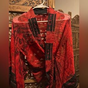 Unique size large red silk wrap